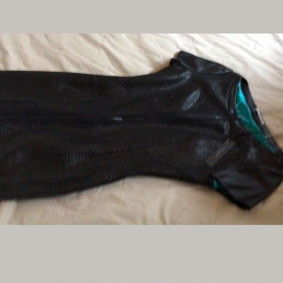 Tahari Lalita Dress, Faux Leather, Black, Size 2 - Picture 10 of 11